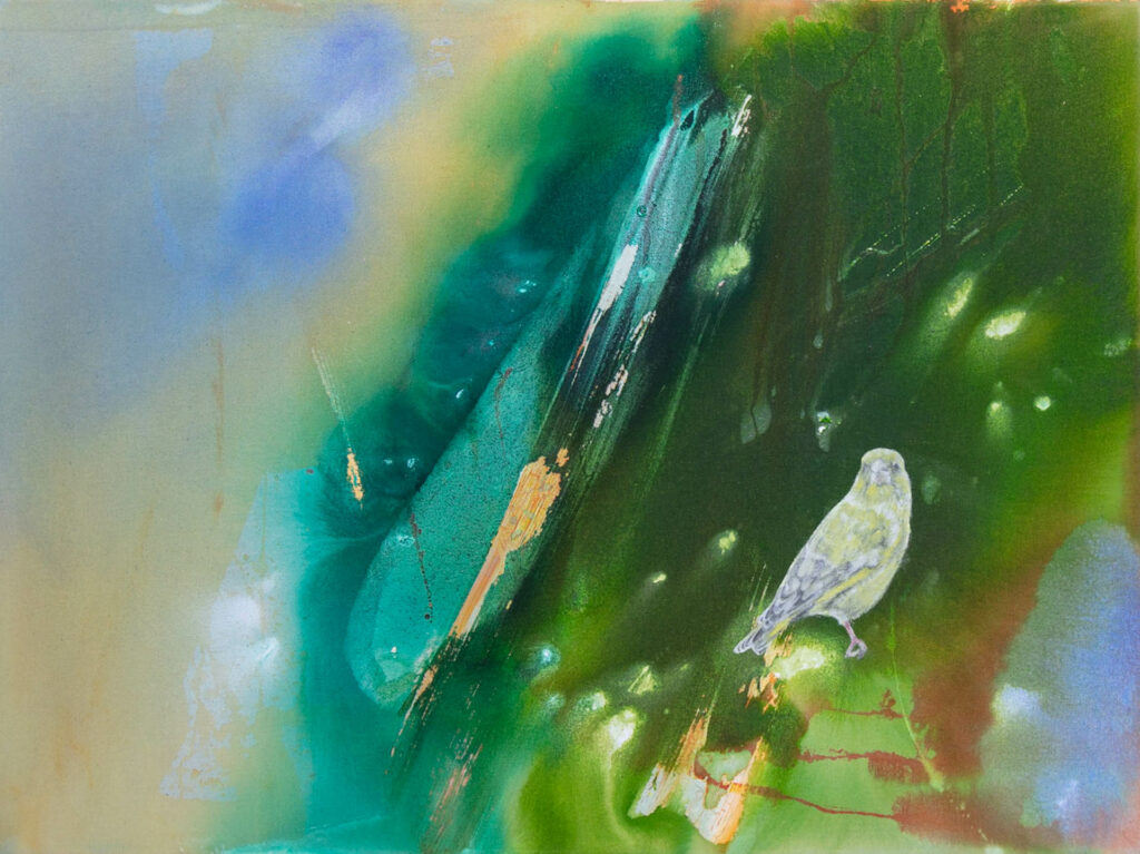 birds 4, 45 x 60 cm, oil and ink on canvas
