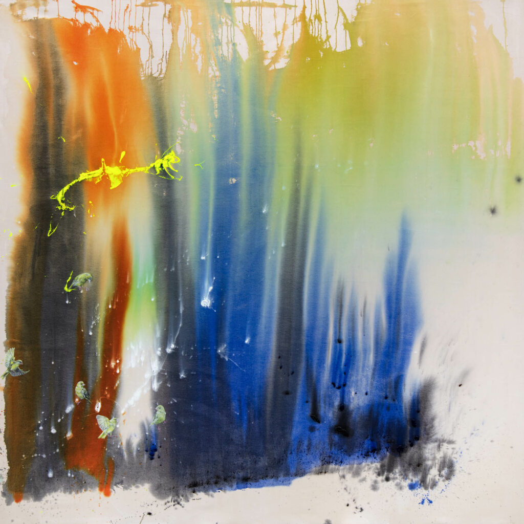 greenfinches, 280 x 280 cm, oil and ink on canvas