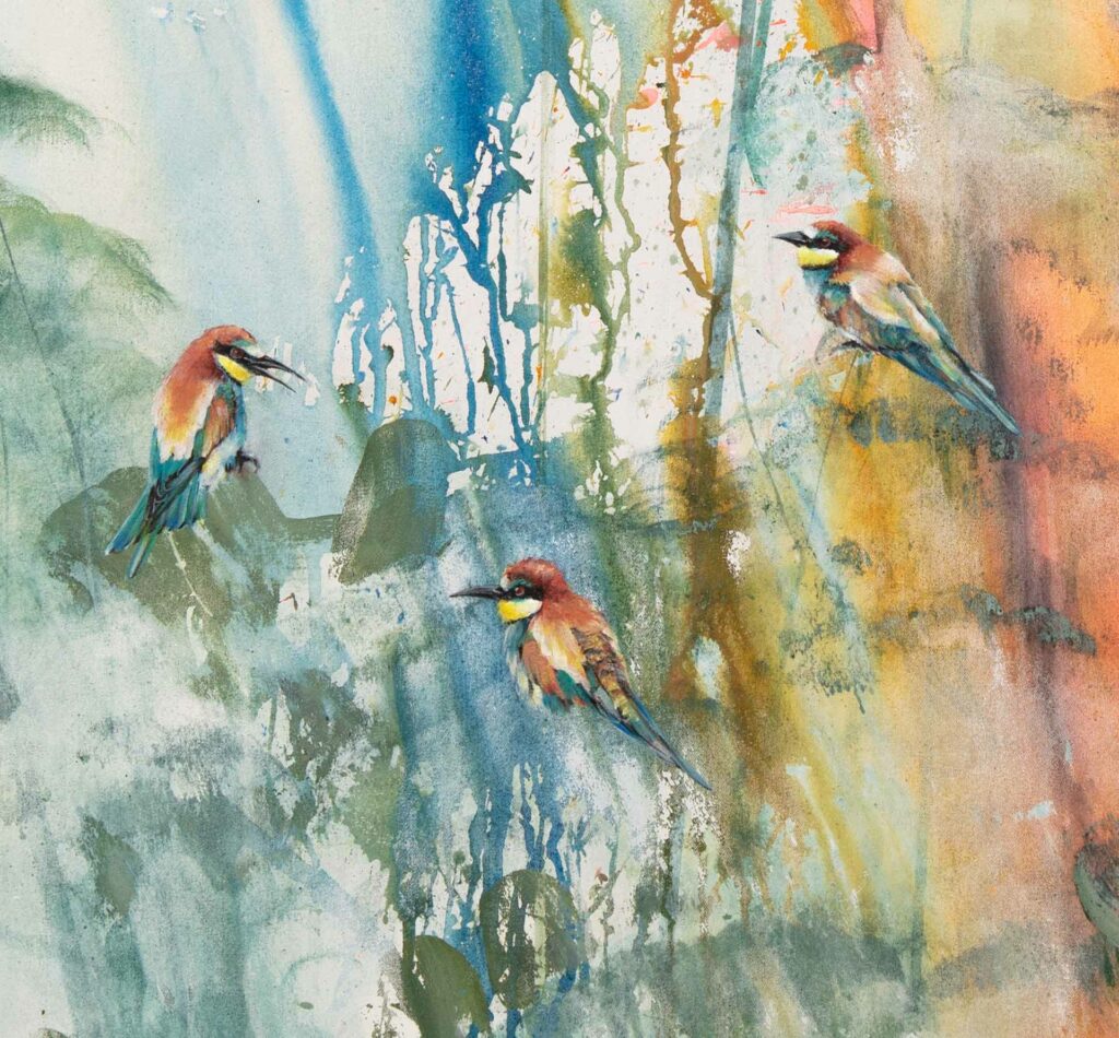 bee-eater (cut-out), 150 x 160 cm, oil and ink on canvas